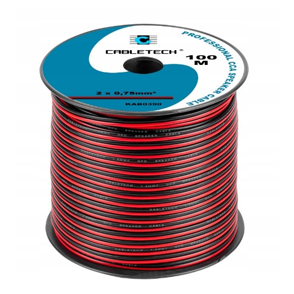 Kabel głośnikowy czerwono-czarny CCA 2x0,5mm² 100m