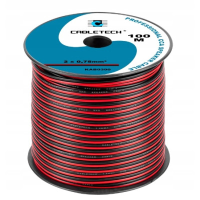 Kabel głośnikowy czerwono-czarny CCA 2x0,5mm² 100m