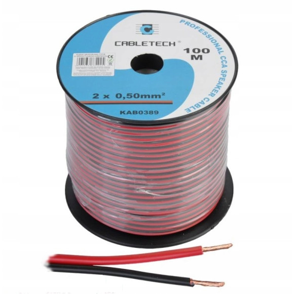 Kabel głośnikowy czerwono-czarny CCA 2x0,5mm² 100m