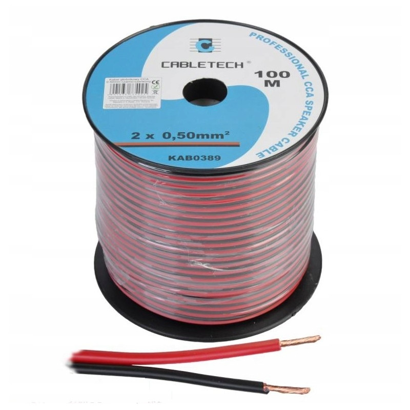 Kabel głośnikowy czerwono-czarny CCA 2x0,5mm² 100m