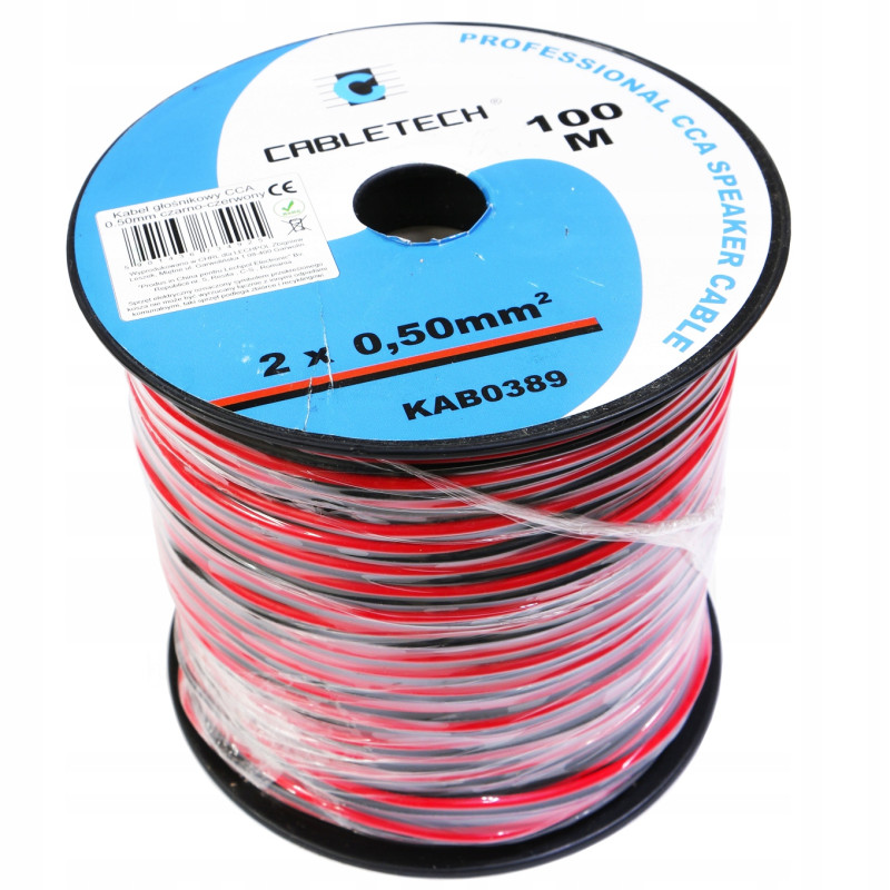 Kabel głośnikowy czerwono-czarny CCA 2x0,5mm² 100m