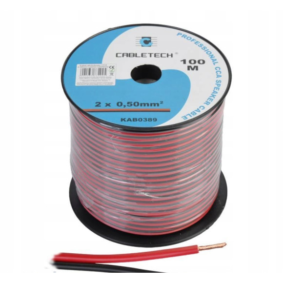 Kabel głośnikowy czerwono-czarny CCA 2x0,5mm² 100m