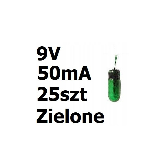 Żarówka miniaturowa zielona 3x7mm 9V 50mA 25szt