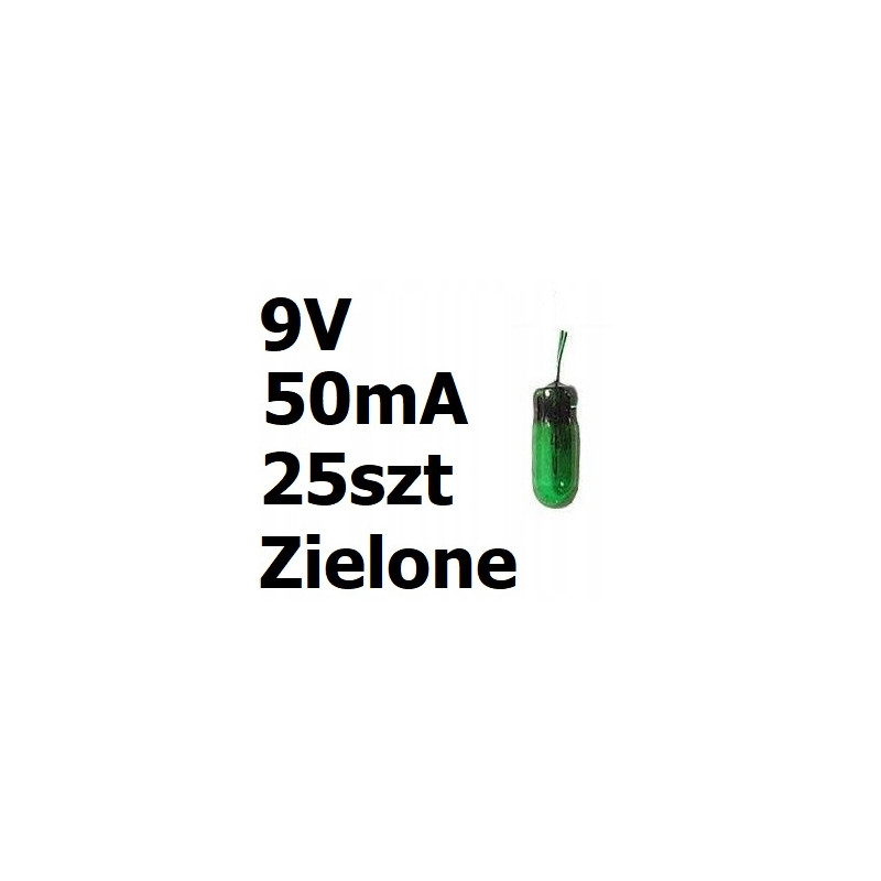 Żarówka miniaturowa zielona 3x7mm 9V 50mA 25szt