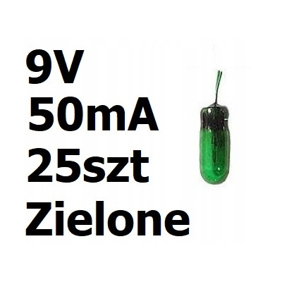 Żarówka miniaturowa zielona 3x7mm 9V 50mA 25szt