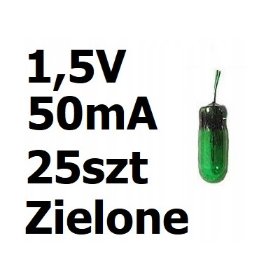 Żarówka miniaturowa zielona 3x7mm 1,5V 50mA 25szt