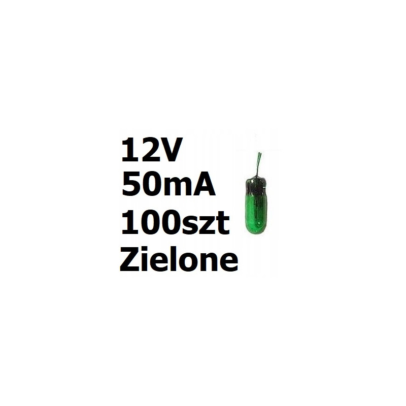 Żarówka miniaturowa zielona 3x7mm 12V 50mA 100szt