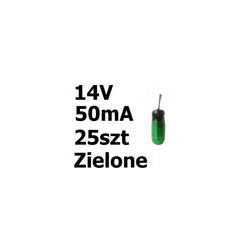żarówka miniaturowa zielona 3x7mm 14V 50mA 25szt