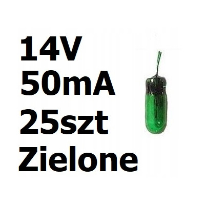żarówka miniaturowa zielona 3x7mm 14V 50mA 25szt