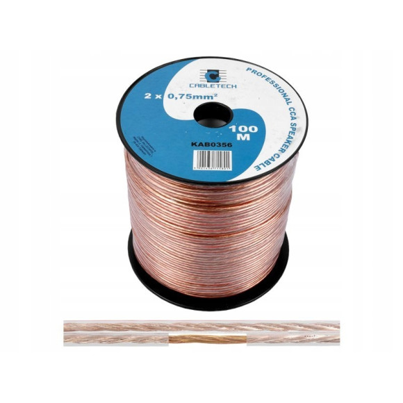 Kabel głośnikowy przezroczysty CCA 2x0,75mm² 100m