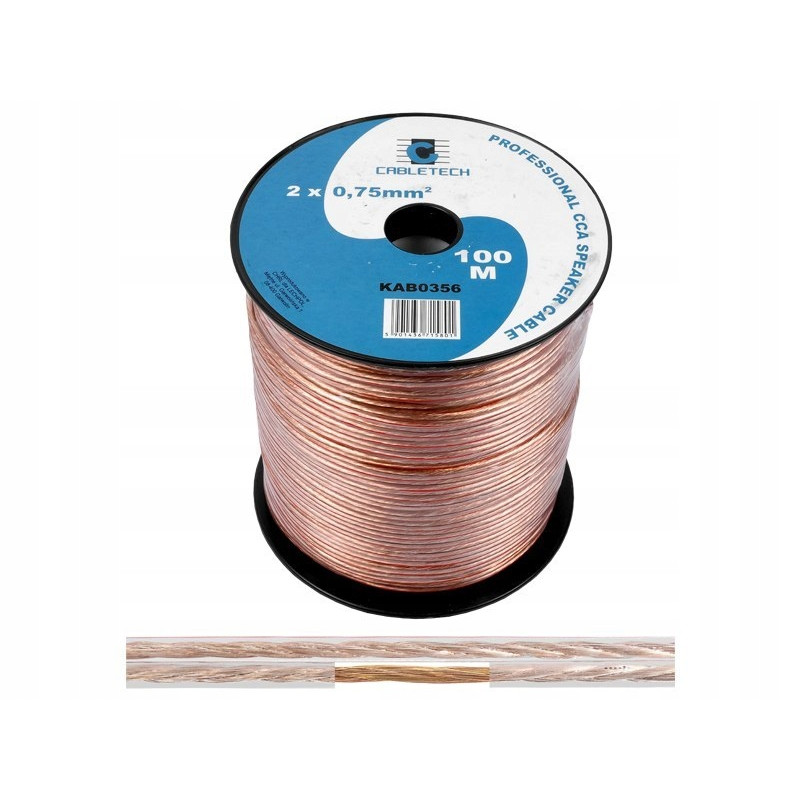 Kabel głośnikowy przezroczysty CCA 2x0,75mm² 100m