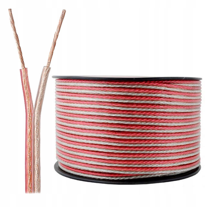 Kabel głośnikowy przezroczysty CCA 2x0,75mm² 100m