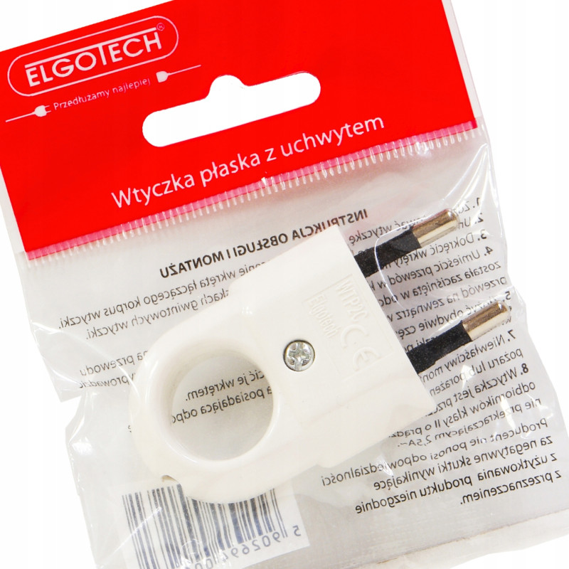 Wtyczka płaska z uchwytem biała WTP2C 2szt.