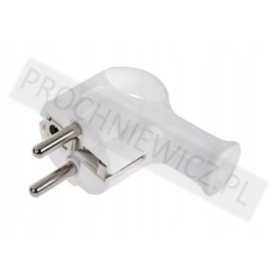 Wtyczka kątowa z uchem z uziem. biała WT-40 2szt
