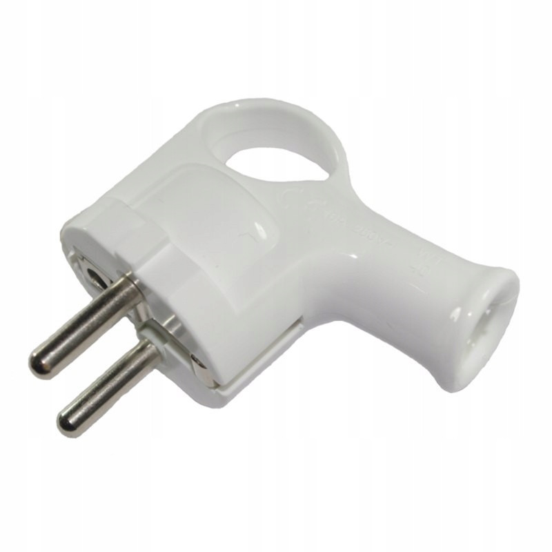 Wtyczka kątowa z uchem z uziem. biała WT-40 2szt