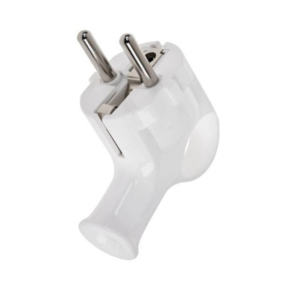 Wtyczka kątowa z uchem z uziem. biała WT-40 2szt