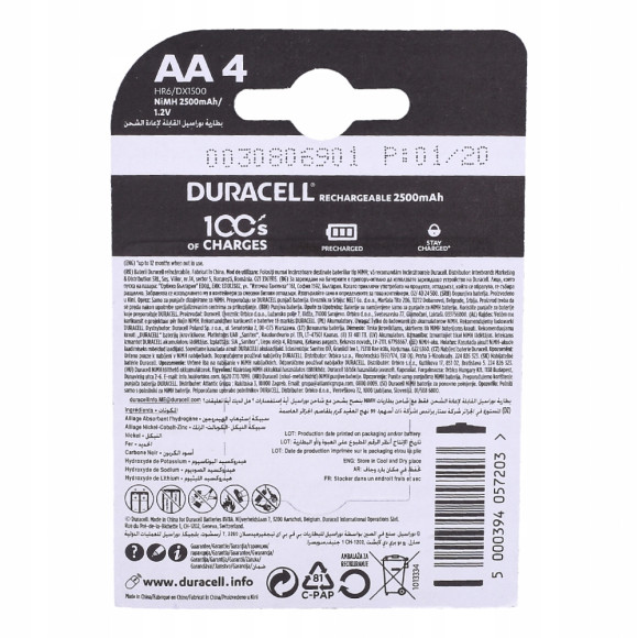 Akumulatorek Duracell 1.2V AA 2500mAh NiMH 4szt