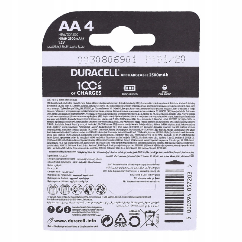 Akumulatorek Duracell 1.2V AA 2500mAh NiMH 4szt