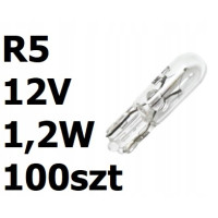 Żarówka całoszklana samochodowa biała R5 12V 1,2W 100szt
