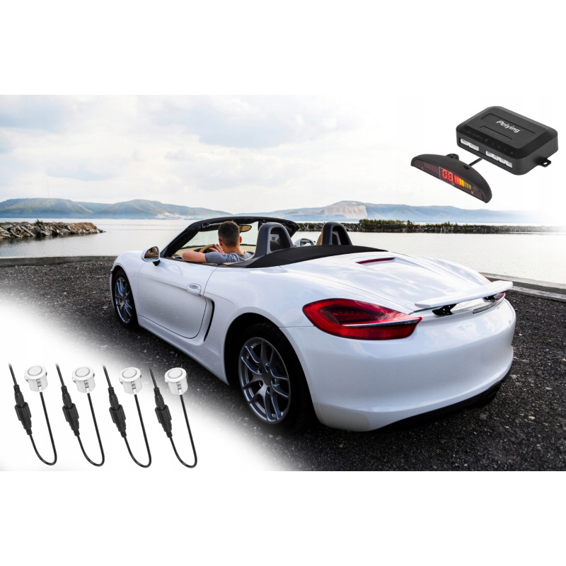 Białe czujniki parkowania Peiying z wyświetlaczem (tył)