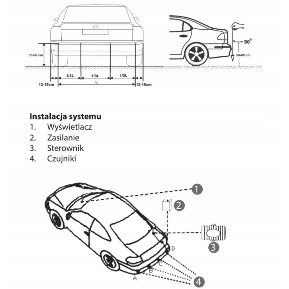 Białe czujniki parkowania Peiying z wyświetlaczem (tył)