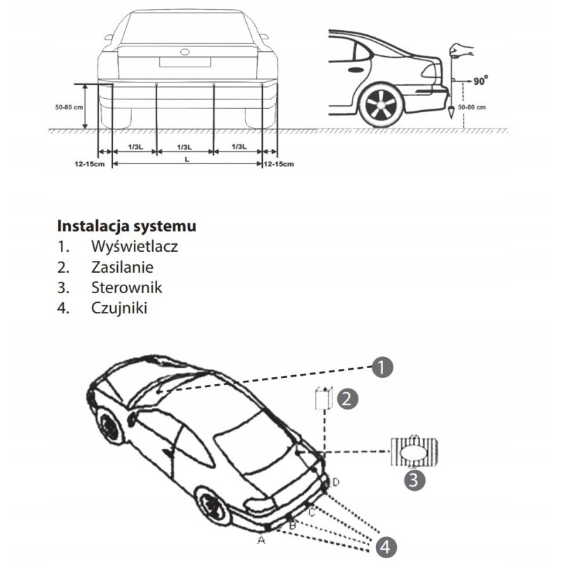 Białe czujniki parkowania Peiying z wyświetlaczem (tył)