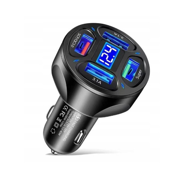 SZYBKA ŁADOWARKA SAMOCHODOWA 4xUSB QC 66W