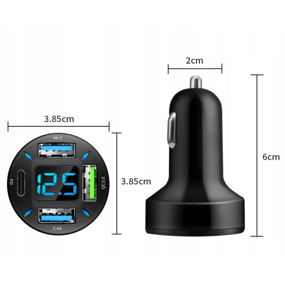 SZYBKA ŁADOWARKA SAMOCHODOWA 4xUSB QC 66W