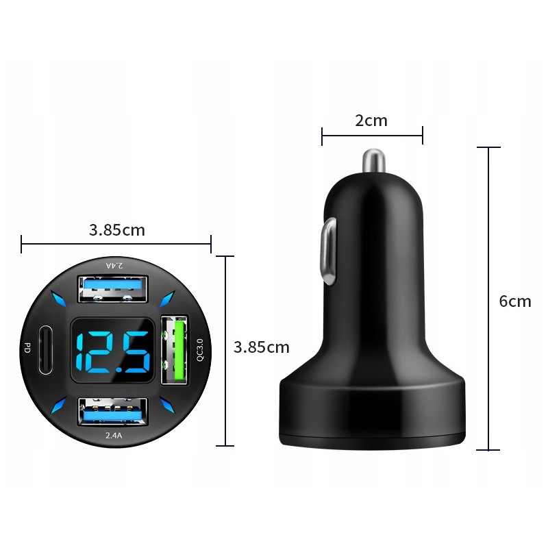 SZYBKA ŁADOWARKA SAMOCHODOWA 4xUSB QC 66W