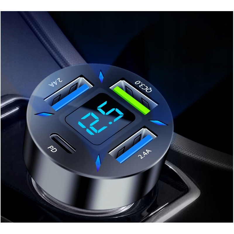 SZYBKA ŁADOWARKA SAMOCHODOWA 4xUSB QC 66W