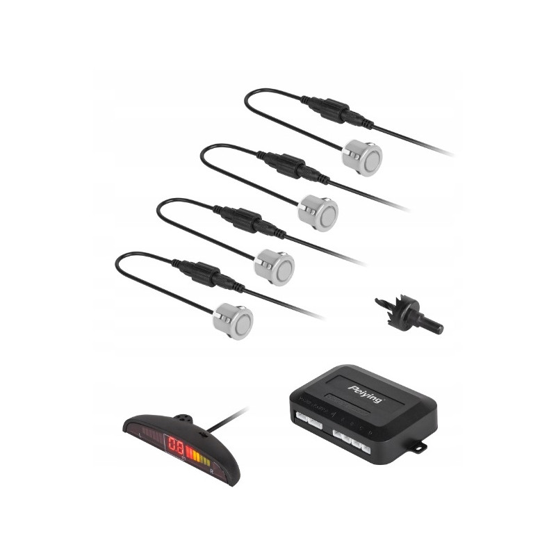 Srebrne czujniki parkowania Peiying z wyświetlaczem (tył)